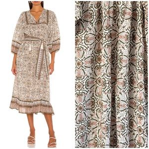 Cleobella Floral Midi Dress in Cream and Brown